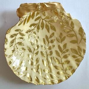 Gold Botanical Leaf Shell Trinket Jewelry Dish